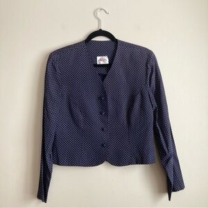 Vintage Blue and White Polka Dot Cropped Button Down Blazer